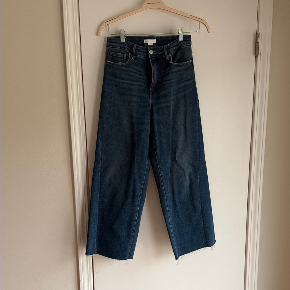 Good American Raw Hem Wide Leg High Rise Jeans